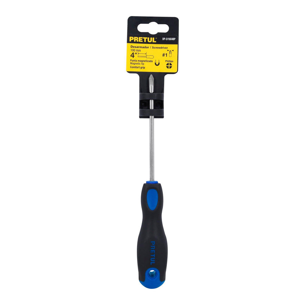 Desarmador Pretul 3/16" x 4" Mango Comfort Grip Punta de Cruz