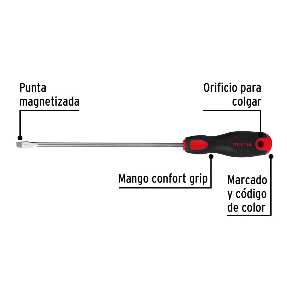 Desarmador Pretul Plano 1/4" x 8" Mango Comfort Grip