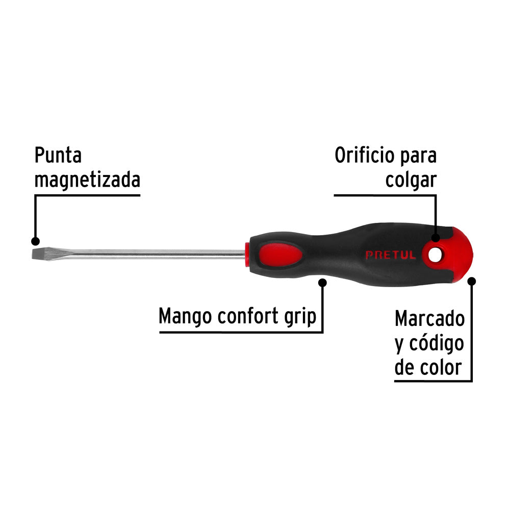 Desarmador Pretul Plano 3/16 x 4" Mango Comfort Grip