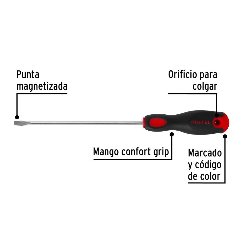 Desarmador Pretul Plano 3/16 x 6" Mango Comfort Grip
