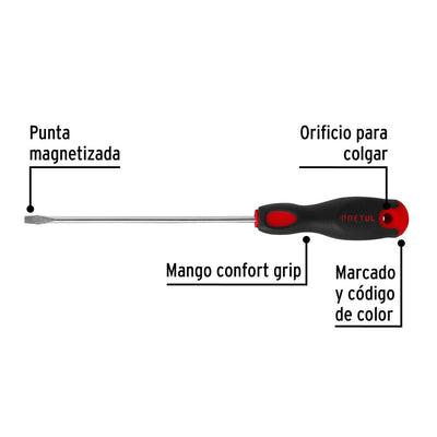 Desarmador Pretul Plano 3/16 x 6" Mango Comfort Grip