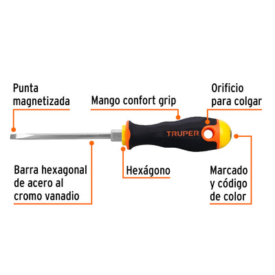 Desarmador Truper Cabinet 3/16" x 4" Mango Comfort Grip  3/16" x 4"