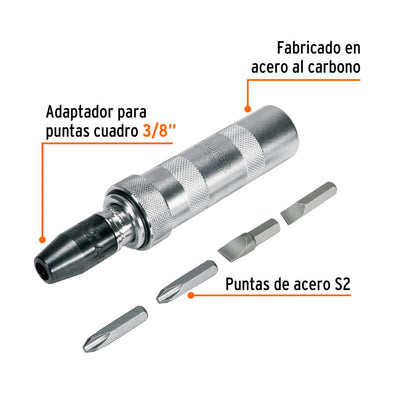 Desarmador Truper Expert de Impacto con 4 Puntas de Acero S2 3/8"