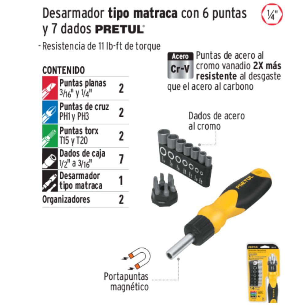 Destornillador Pretul Con 6 Puntas