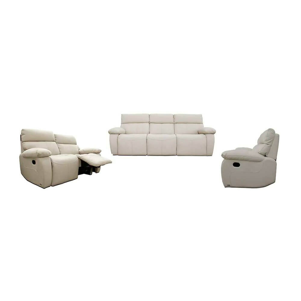 Juego De Sofá Harmony Reclinable Cuero Beige 3 2 1 Ceres