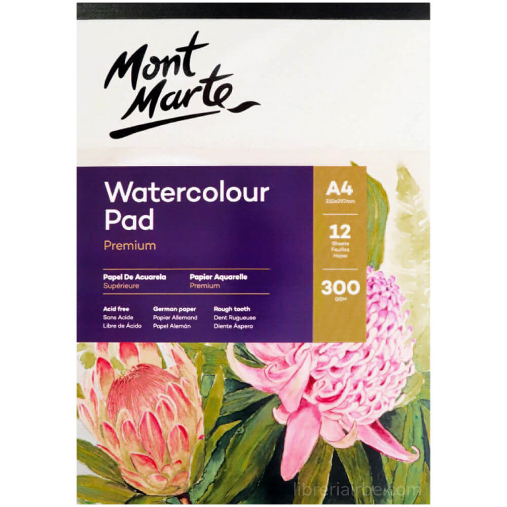 Bloc de Papel para Acuarela Premium Mont Marte A3 (12 Hojas de 300 g)