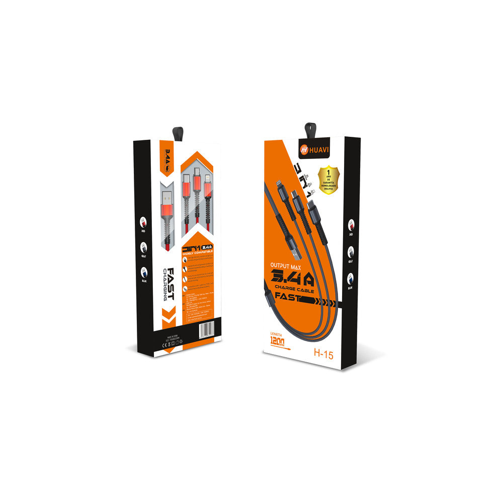 Cable de Datos Huavi H-15 3In1 Tres Entradas