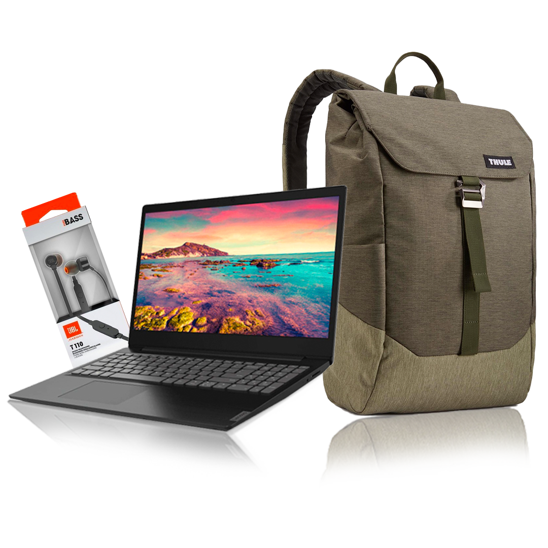 Combo Genial: Laptop Lenovo S145 + Audífonos JBL T110 + Mochila Thule lithos