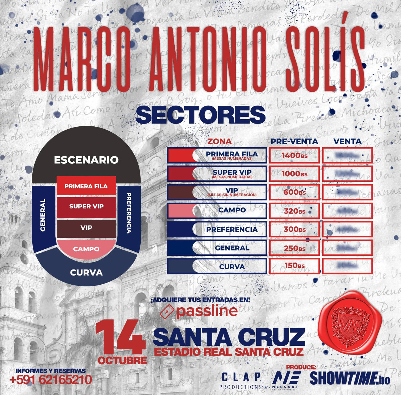 Pre Venta -Entrada Concierto Marco Antonio Solis - Sector Campo